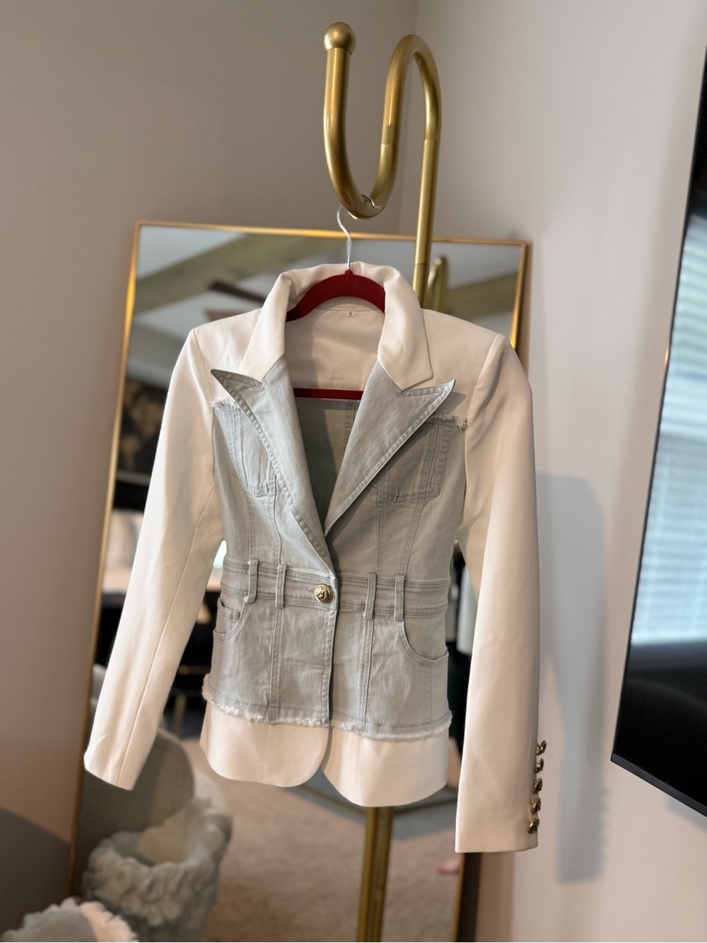 Women’s White & Light Gray Two-Tone Tailored Jacket